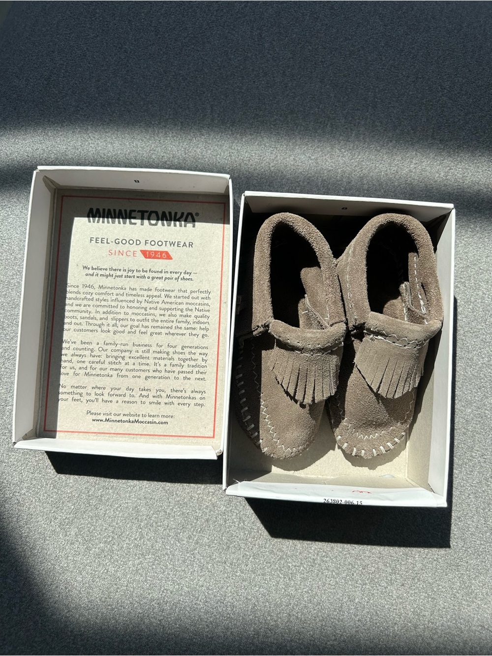 Minnetonka Baby Suede Moccasin Booties in Grey